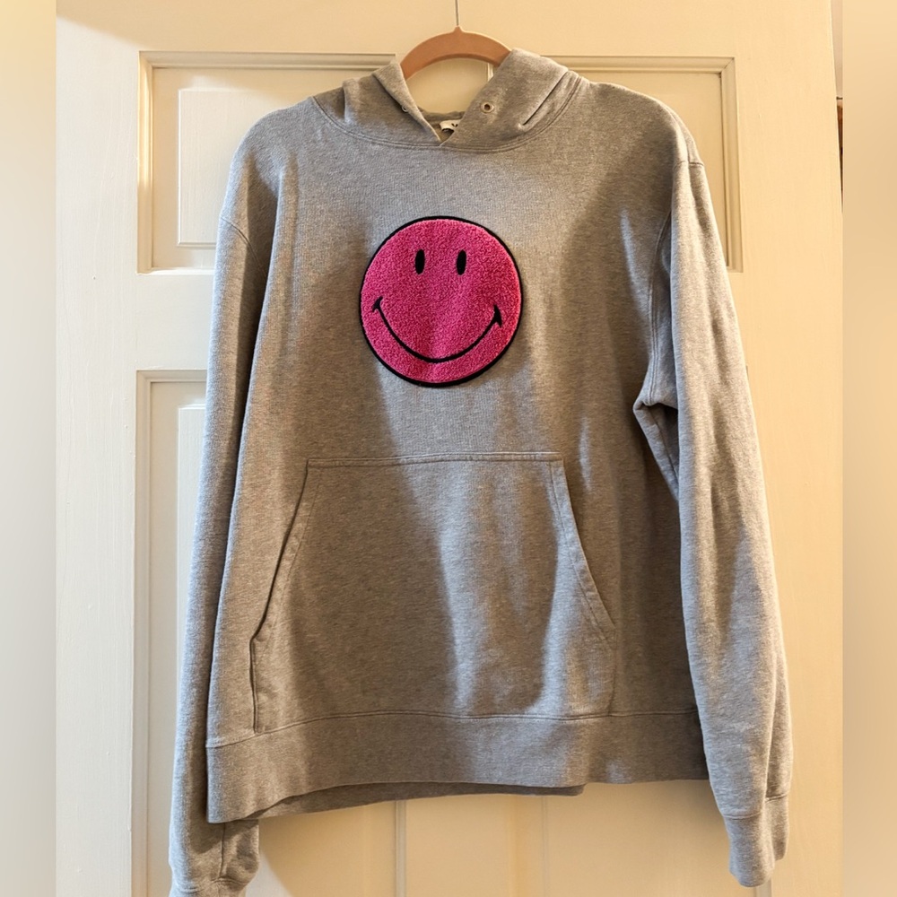 Sandro Smiley Face Hoodie Gray Pink  Organic cotton Size L Designer